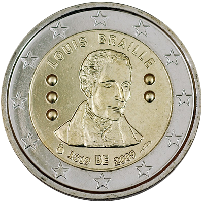 2 euros conmemorativa Bicentenario del nacimiento de Louis Braille